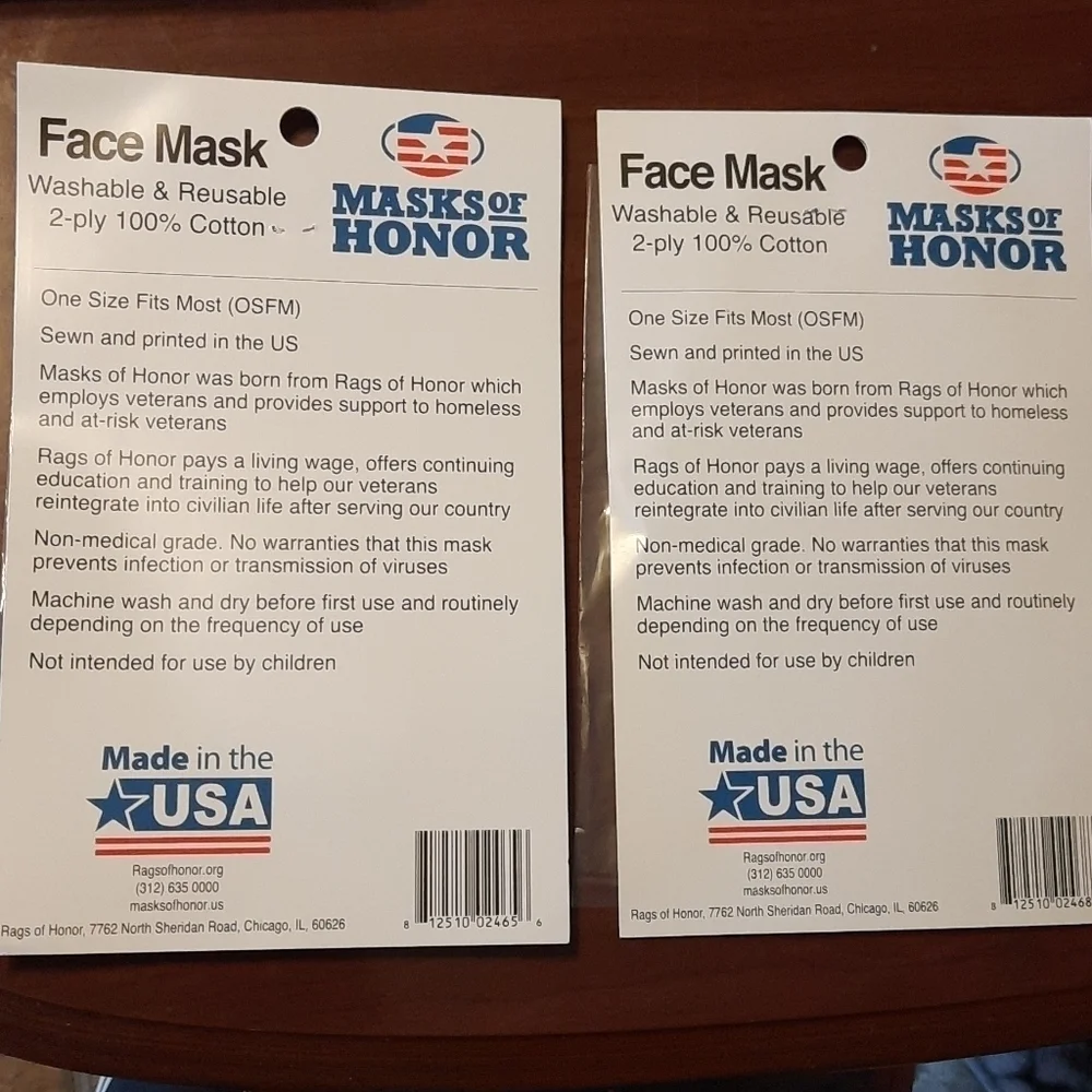 Face Masks 2 for 1 Made in USA NWT